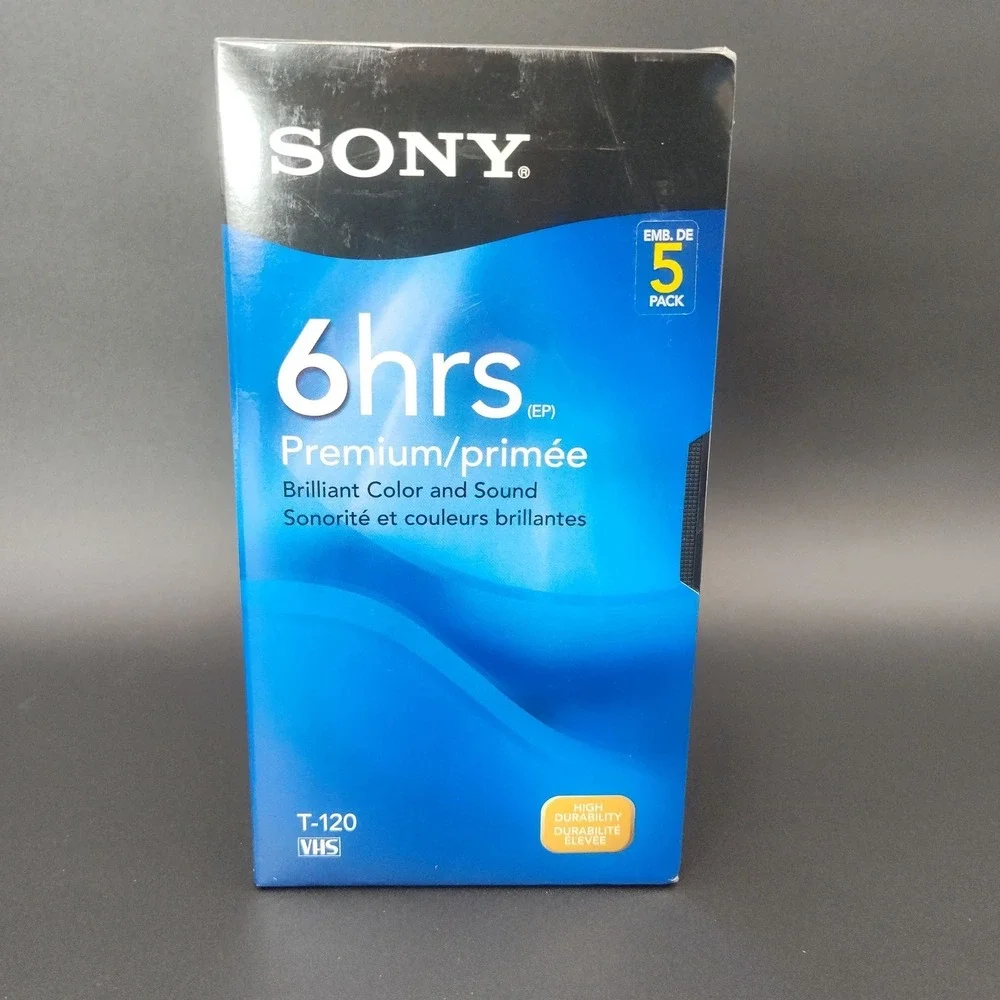 Sony 6 Hr T-120 VHS Tape Cassette Sealed Premium Grade 5 Pack VCR BB18.2GO1018